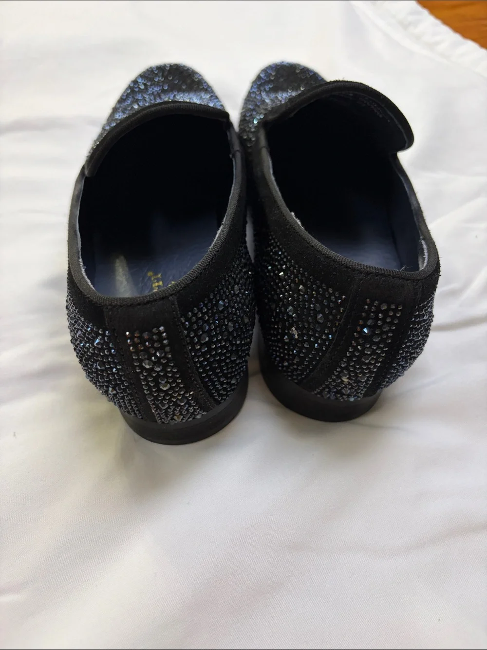 Black Crystal-Studded Slip-On Loafers for Men